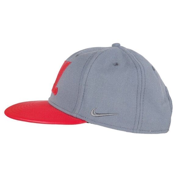 Nike True "Fly" Wool / Faux Leather Snapback Hat Grey / Red OS - Picture 2 of 8